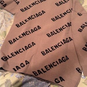 Balenciaga Ribbed Crewneck Sweater in Taupe and Black
